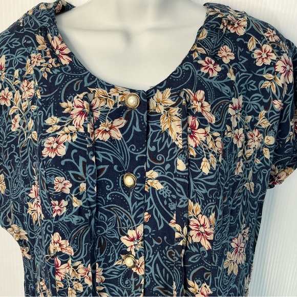 Basic Editions Navy Floral Button-Front Dress - Picture 2 of 8